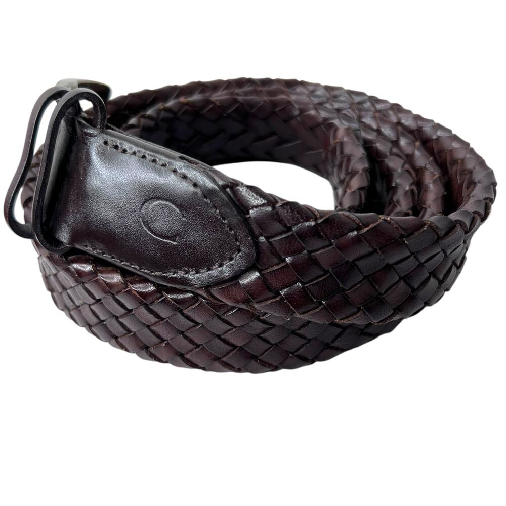 Canali Weaved Leather Belt Brown with a Silver Buckle Fits Men's 40" - 45" Waist